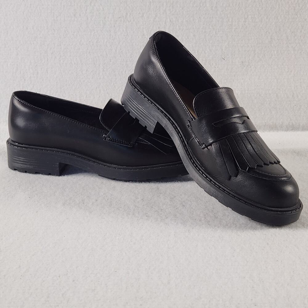 Clarks Orinoco 2 Loafer In Black Hi-shine Leather Chunky Lug Sole Womens 8M - Picture 3 of 8